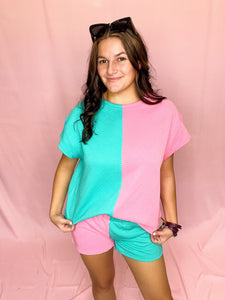 Pink and Turquoise Mix Set Shorts