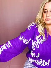 Load image into Gallery viewer, Purple &amp; White Go Fight Win Cardigan