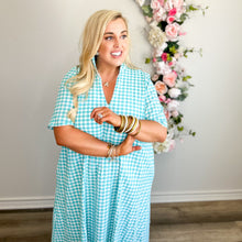 Load image into Gallery viewer, Aqua Seersucker Gingham Dress