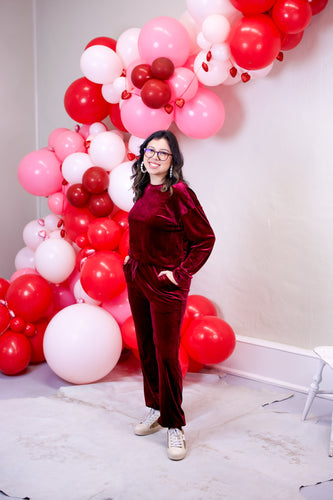 Fiery Red Velvet Lounge Top