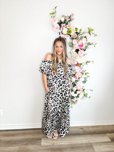 Snow Leopard Luxe Off The Shoulder Dress