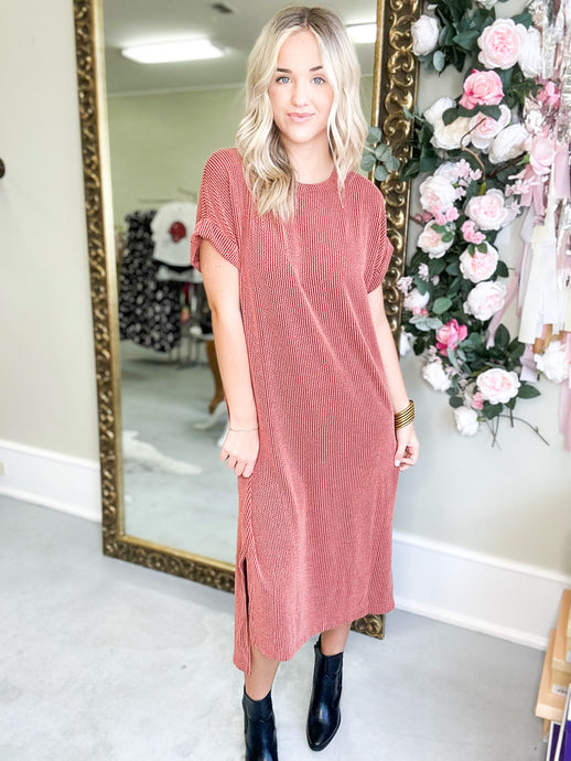 All About Fall Ribbed Maxi Dress - Rust