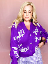 Load image into Gallery viewer, Purple &amp; White Go Fight Win Cardigan