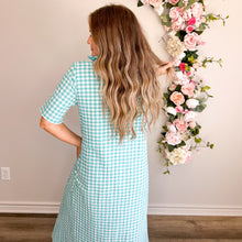 Load image into Gallery viewer, Aqua Seersucker Gingham Dress