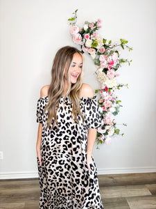 Snow Leopard Luxe Off The Shoulder Dress