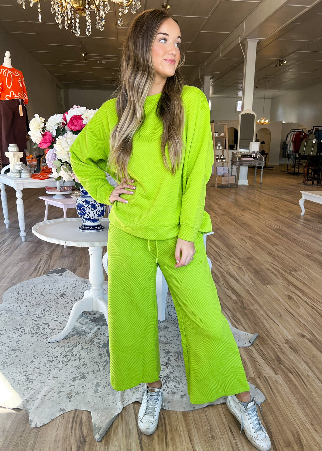 Grinch Green Textured Pant Set