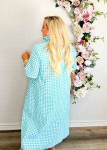 Aqua Seersucker Gingham Dress