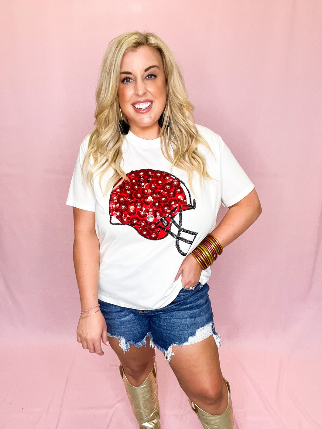 Red & Black Flower Helmet Tee Top