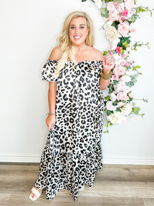 Snow Leopard Luxe Off The Shoulder Dress