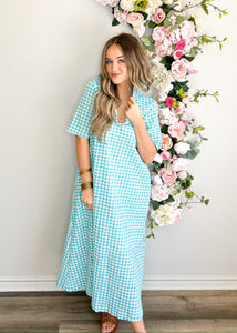Aqua Seersucker Gingham Dress