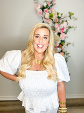 Load image into Gallery viewer, Bunny Puff Sleeve Smocked Top