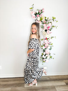 Snow Leopard Luxe Off The Shoulder Dress