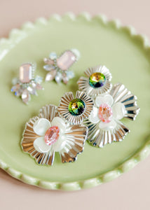 Zara Statement Earrings - Pink Silver