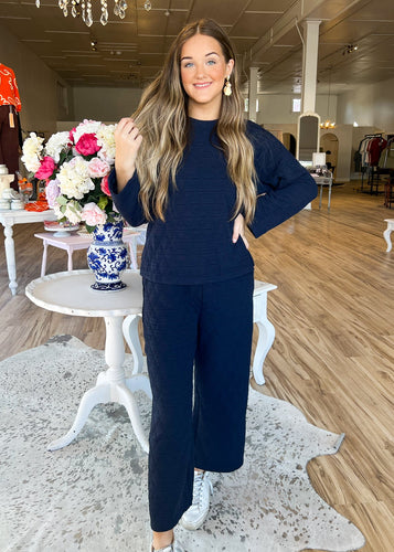 Navy Quilted Pant Set