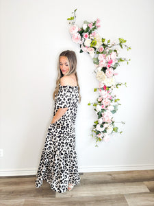 Snow Leopard Luxe Off The Shoulder Dress