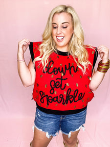 Red & Black Down Set Sparkle Sweater Vest Top