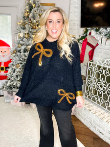 Bow Sequin Fuzzy Sweater