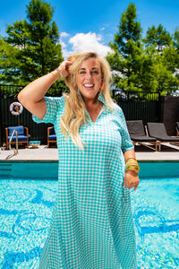 Aqua Seersucker Gingham Dress