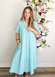 Aqua Seersucker Gingham Dress
