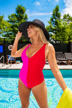 Load image into Gallery viewer, Maley Color Block One Piece Swimsuit - Hot Pink / Red