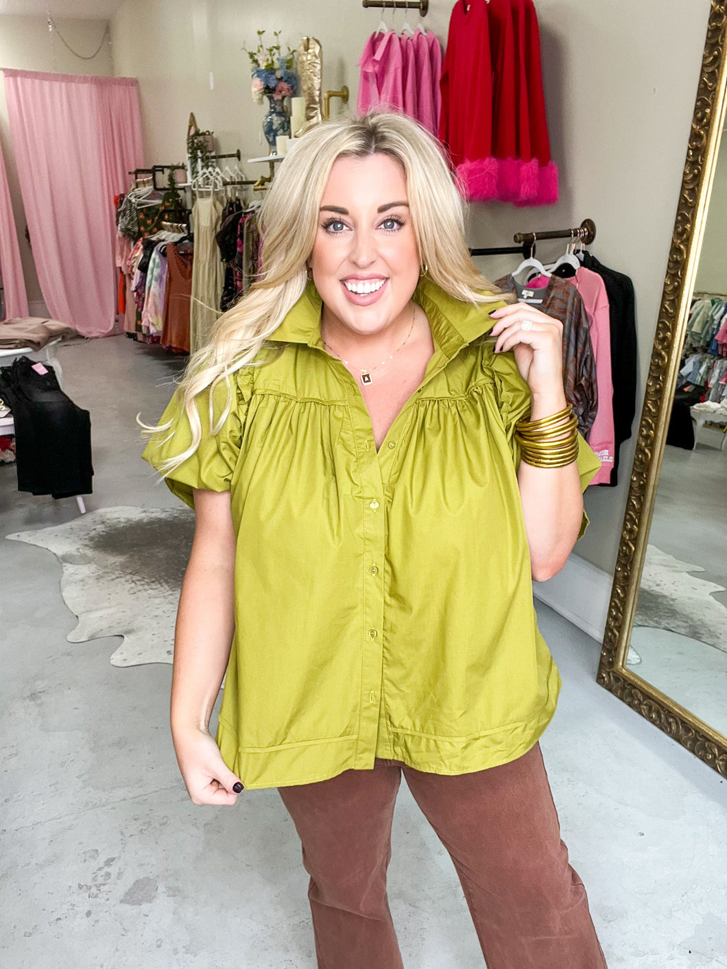Puff is Back Top - Martini Olive