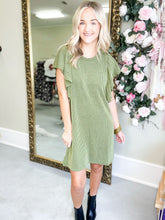 Load image into Gallery viewer, Army Green Ribbed Dress
