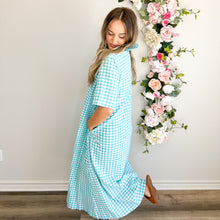 Load image into Gallery viewer, Aqua Seersucker Gingham Dress