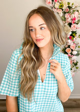 Load image into Gallery viewer, Aqua Seersucker Gingham Dress