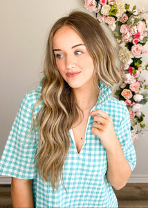 Aqua Seersucker Gingham Dress