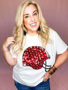 Red & Black Flower Helmet Tee Top