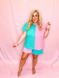 Pink and Turquoise Mix Set Shorts