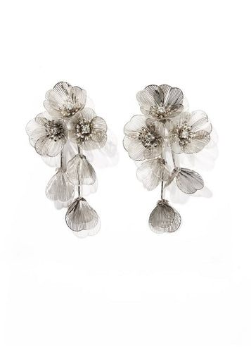 Audrey Flower Statement Earring - Silver