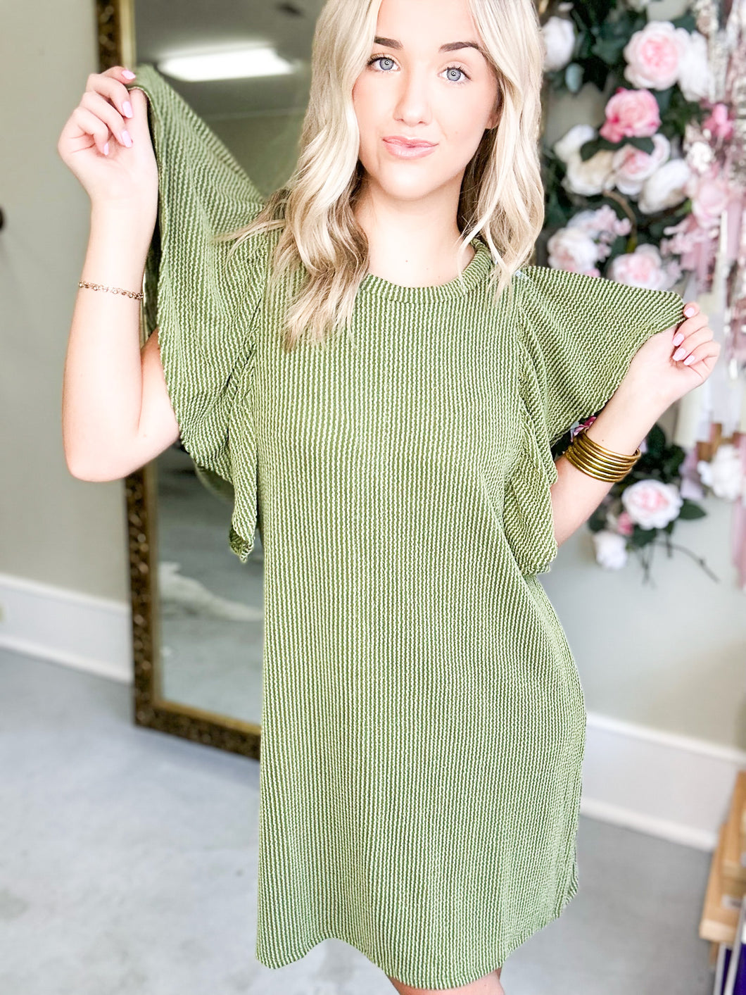 Army Green Ribbed Dress