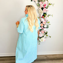 Load image into Gallery viewer, Aqua Seersucker Gingham Dress