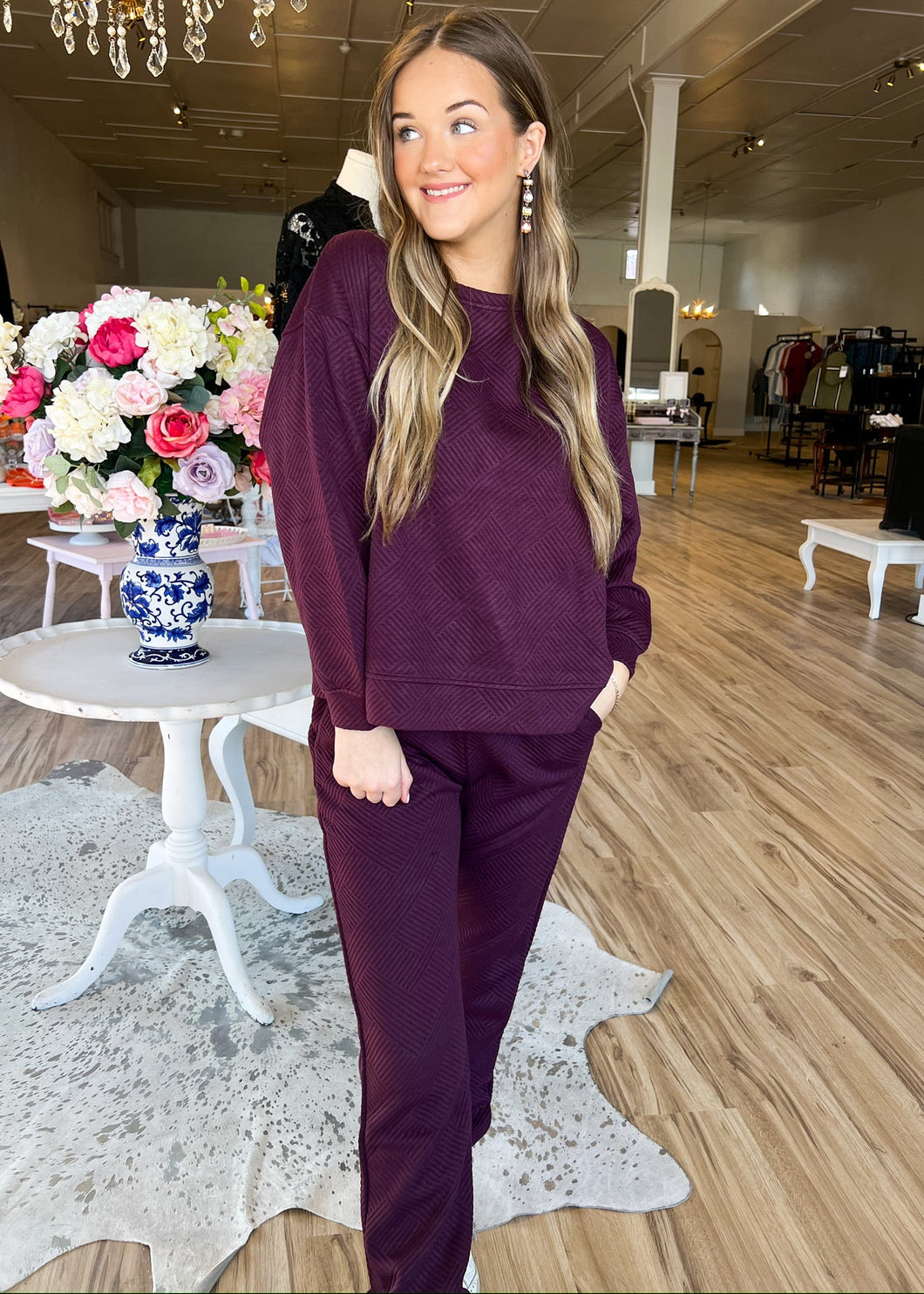 Plum Textured Pant Set