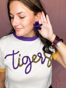Short Sleeve Glitter Script Tigers Sweater
