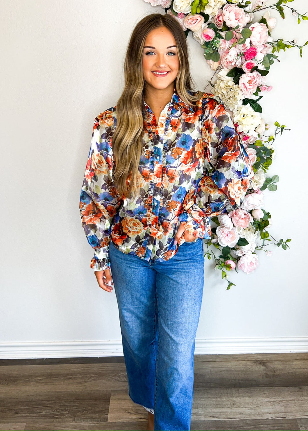 Floral Watercolor Pearl Top