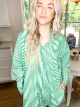 Load image into Gallery viewer, Green Stripe Poplin Top