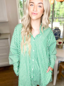 Green Stripe Poplin Top