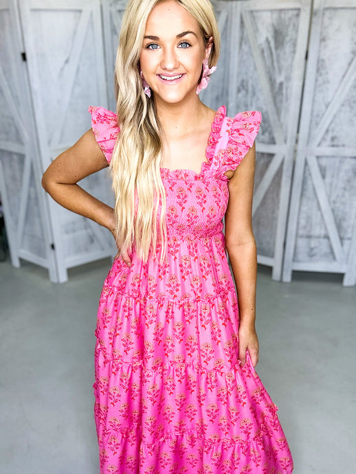 Ella Ann Ruffle Strap Midi Dress
