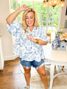 Blue Toile Dreams Top