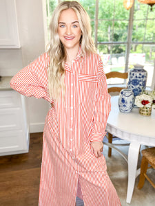 Paint It Orange Maxi Shirt Dress