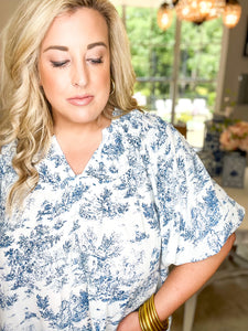 Blue Toile Dreams Top
