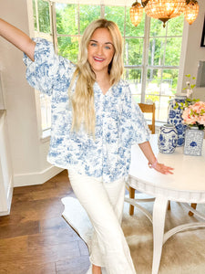 Blue Toile Dreams Top