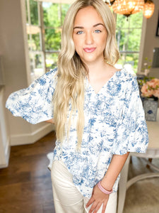 Blue Toile Dreams Top