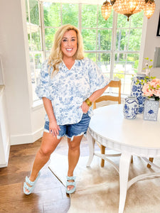 Blue Toile Dreams Top