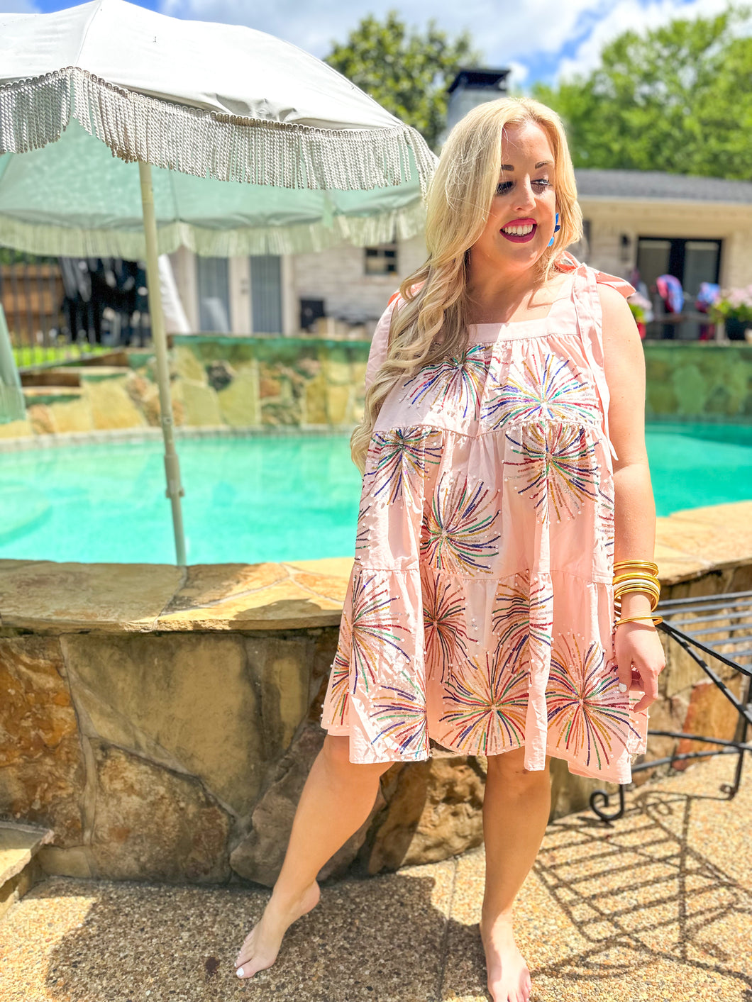Light Pink Firework Tank Tie Dress