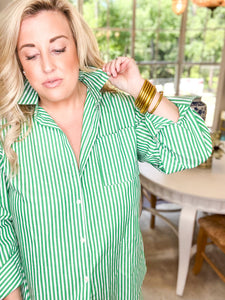 Green Stripe Poplin Top