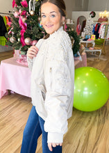 Load image into Gallery viewer, Rhinestone &amp; Pearl Me Bomber Jacket - Bone - Sheality