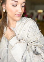 Load image into Gallery viewer, Rhinestone &amp; Pearl Me Bomber Jacket - Bone - Sheality